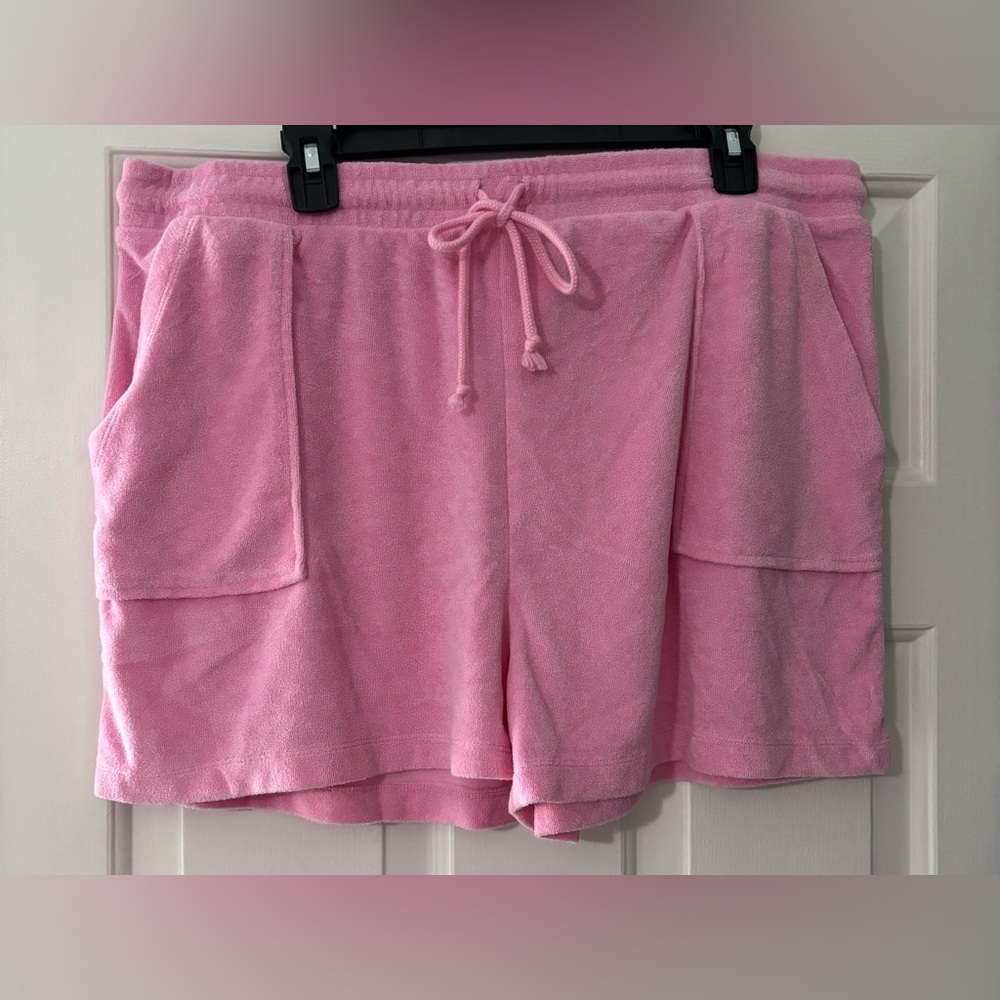 Black Tape_ Pink Terry Athletic Shorts, NWOT, size XL